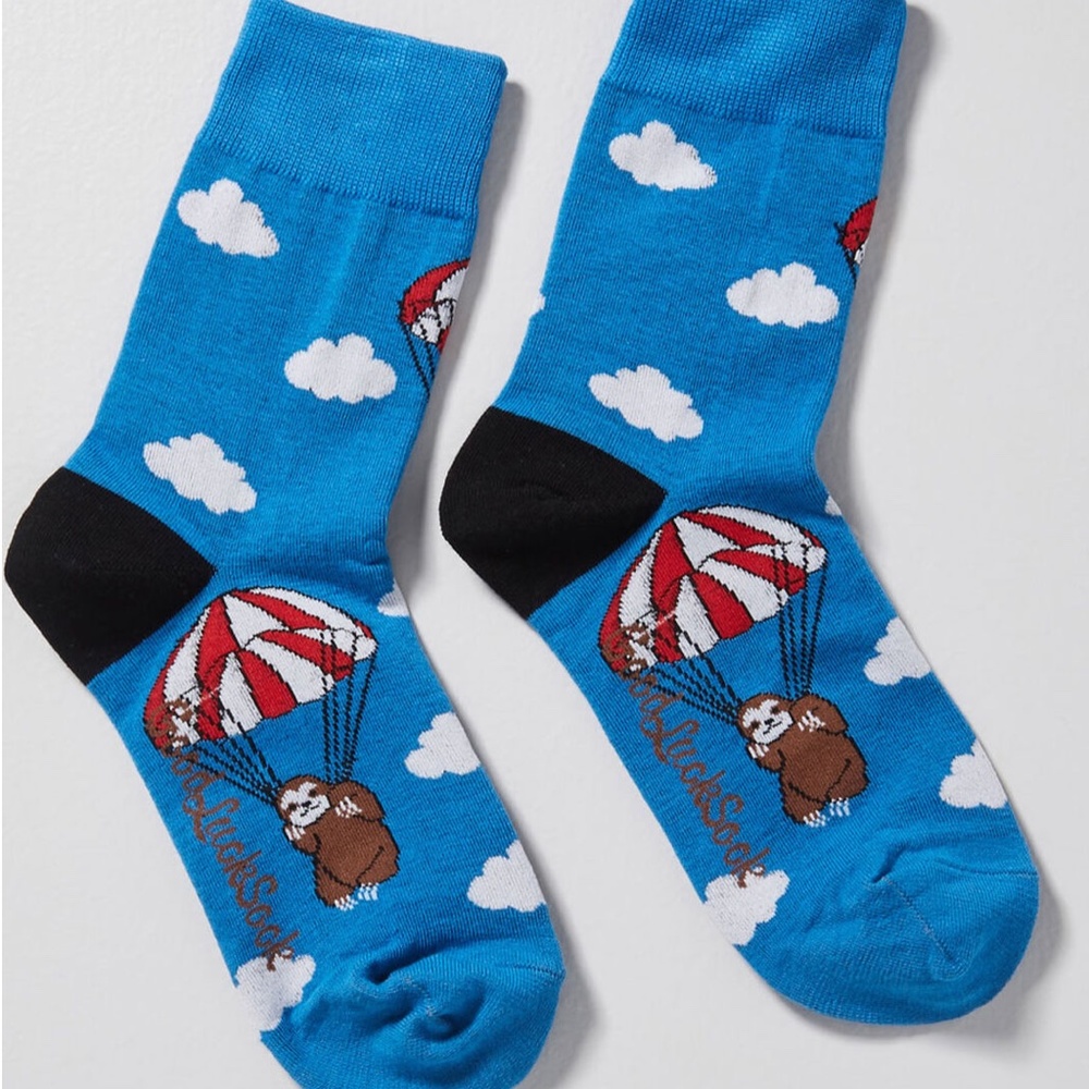 Good Luck Sloth Parachuting Blue Socks (OS)